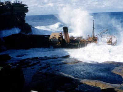 The seas smash into the wreck