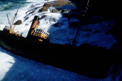The seas smash into the wreck