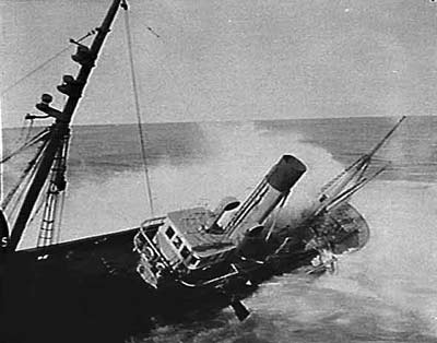 The seas smash into the wreck